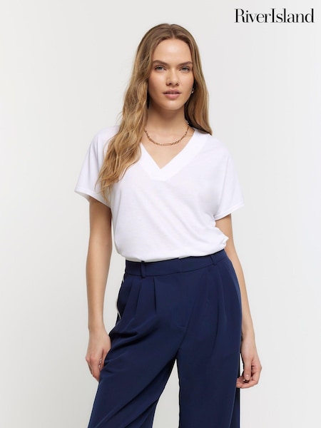 Valkoinen - River Island Smart V-kaula-aukko T-paita (588308) | €25
