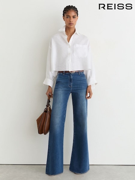 Mid Blue - Reiss Addie Wide-leg Jeans