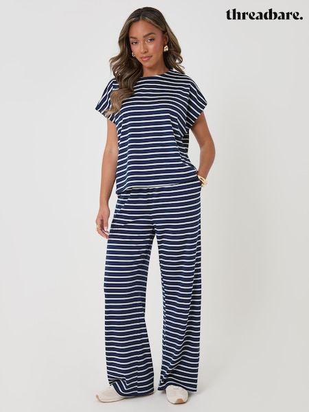 Көк - Threadbare Stripe Jersey Co-ord Boxy Fit топ