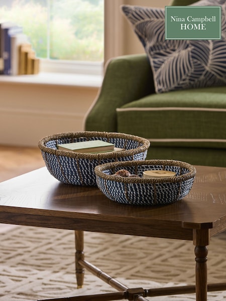Nina Campbell Blue Seagrass Set of 2 Bowl Storage Basket (588544) | €54