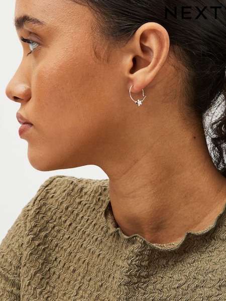 Silver Tone Sterling Silver Star Hoop Earrings (588611) | AED29