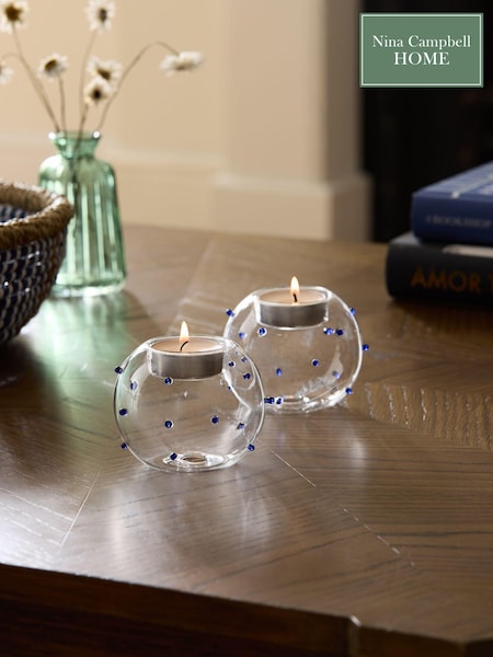 Nina Campbell Blue Dotty Glass Candle Holder Set of 2 Tealight (588630) | €18.50