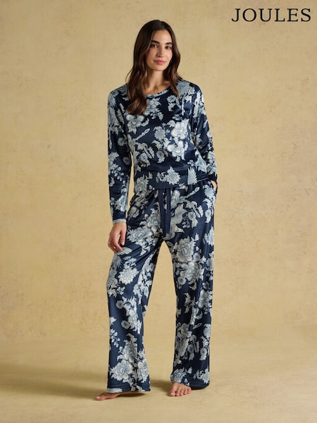 Navy Spring Bird Floral - Joules Fleece Pyjama Set