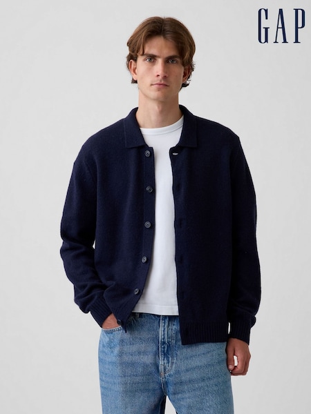 Azul marino - Regular Gap Relaxed Polo Cardigan