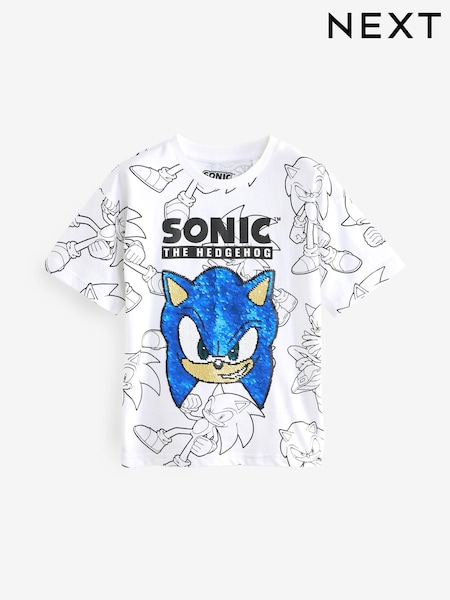 White/Black 100% Cotton Sonic Flippy Sequin T-Shirt (3-16yrs) (589131) | €12 - €18
