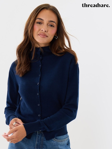 Blue - Threadbare Compact Knit Funnel Neck Cardigan