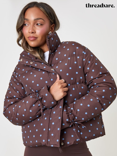 Brown - Threadbare Funnel Neck Puffer Coat