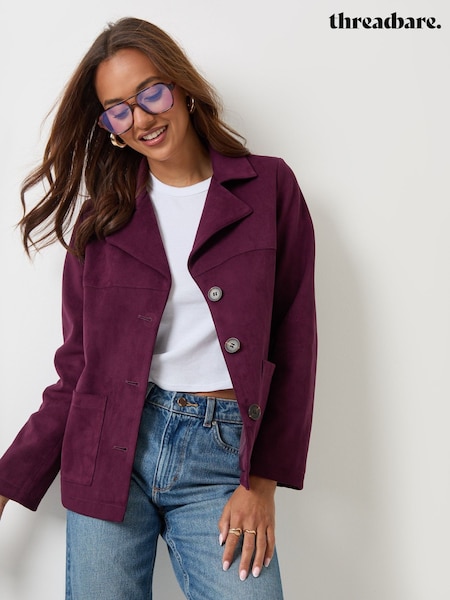 Red - Threadbare Faux Suede Blazer