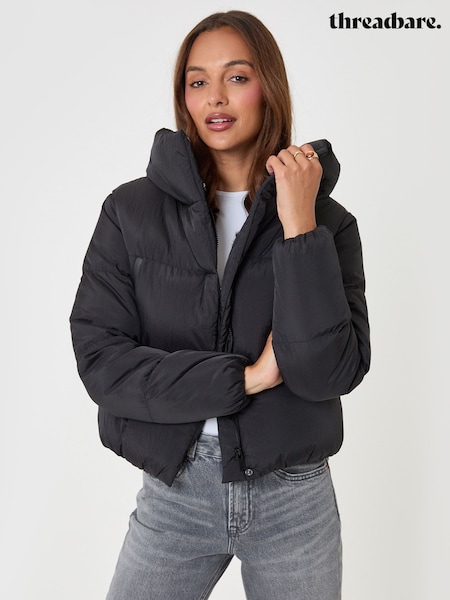 Black - Threadbare Showerproof Cropped Puffer Coat