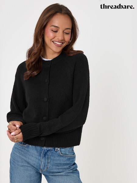Black - Threadbare Relaxed Fit Knitted Cardigan