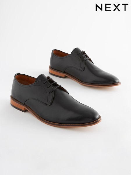 Black Regular Fit Contrast Sole Leather Derby Shoes (589776) | €33