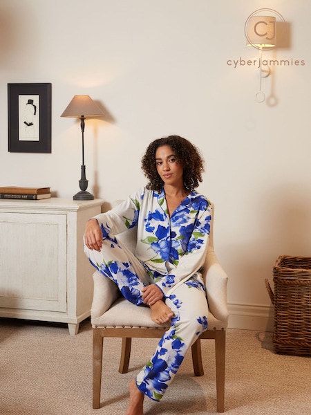 Blue - Cyberjammies Floral Printed Jersey Pyjamas Set