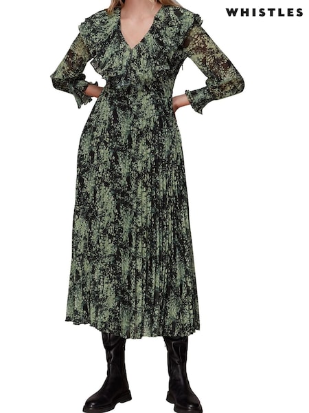 Whistles Green Snow Flurry Printed Midi Dress (58R420) | €108