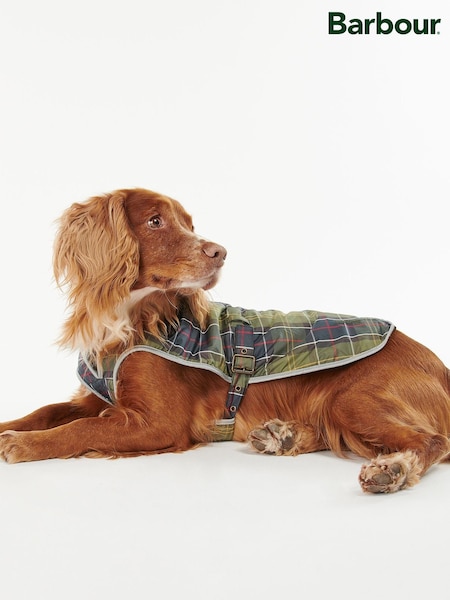 Barbour® Khaki Green Tartan Waterproof Reflective Dog Coat (590032) | €19