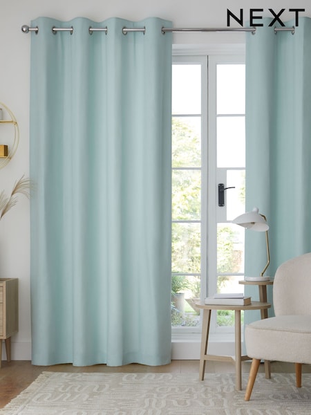Green Duck Egg Cotton Blackout/Thermal Eyelet Curtains (590527) | OMR9 - OMR25