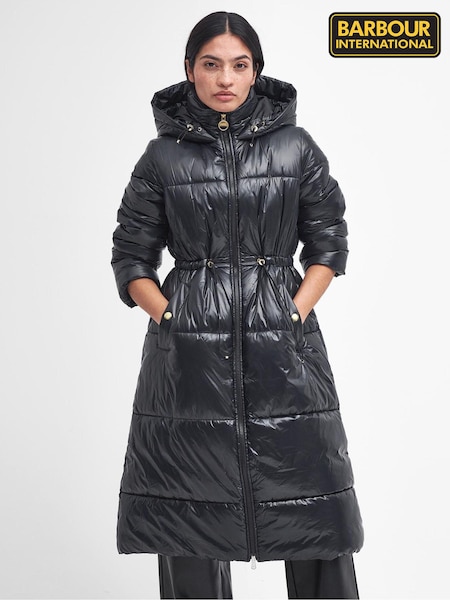 Barbour® International Watkins Longline Gloss Puffer Black Jacket (590577) | €242