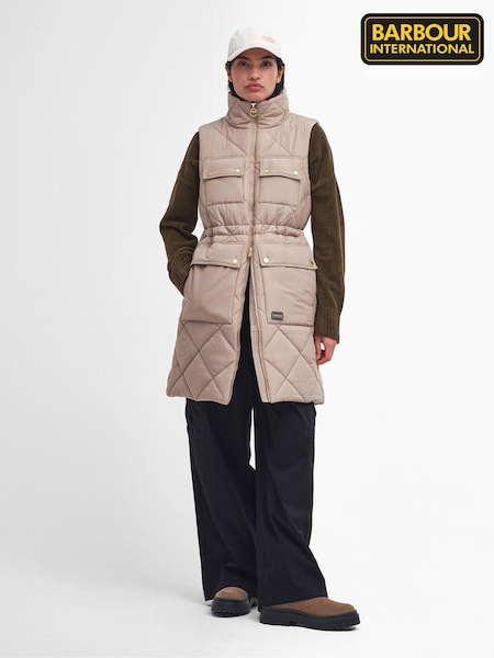 Barbour® International Beige Meir Boxed Mid Length Quilted Gilet (590611) | €147