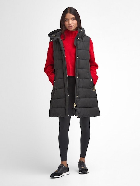 Barbour® International Greyson Long Length Baffle Quilt Black Gilet (590625) | €285