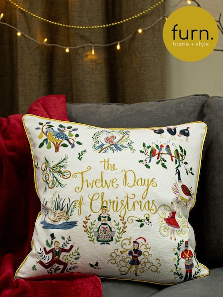 furn. Multicolour 12 Days Of Christmas Embroidered Polyester Filled Cushion (590739) | €29