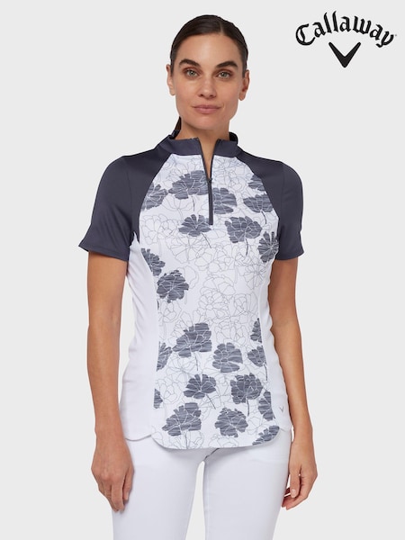 Callaway Apparel Ladies White Texture Floral Polo Shirt (591326) | €27