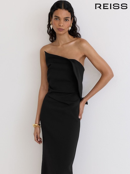 Black - Reiss Dasha Structured Strapless Midi Dress