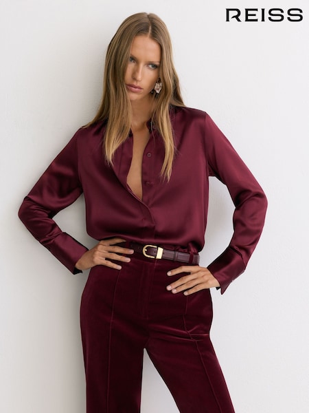 Red - Reiss Ameira Silk-satin Concealed-placket Shirt