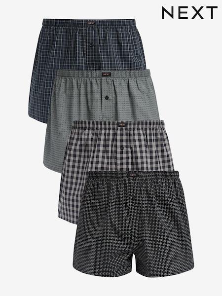 Black Check/Geo 4 pack Woven Pure 100% Cotton Boxers (592036) | AED122
