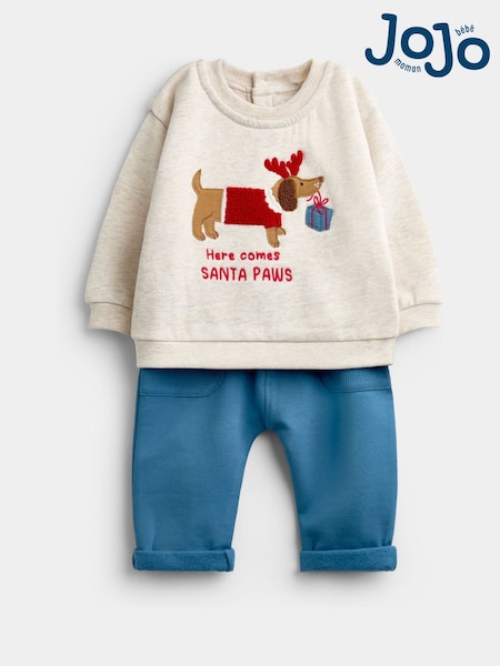 Cream Christmas Sausage Dog - Jojo Maman Bébé Sweatshirt & Trouser Set