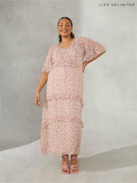 Live Unlimited White Curve Ditsy Tiered Ruffle Dress (592243) | €35