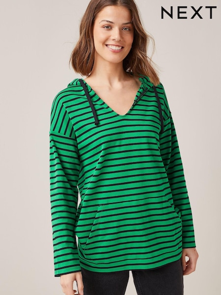 Black/Green Short Sleeve Stripe Poncho Hoodie (592283) | €12
