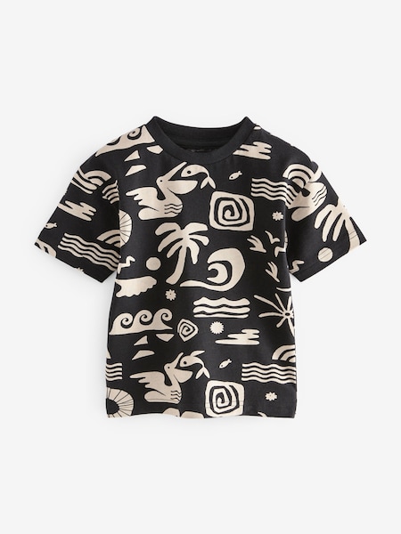 Črna/bež - All-Over Print 100% Cotton Short Sleeve T-Shirt (3mths-7yrs) (592291) | € 4 - € 6
