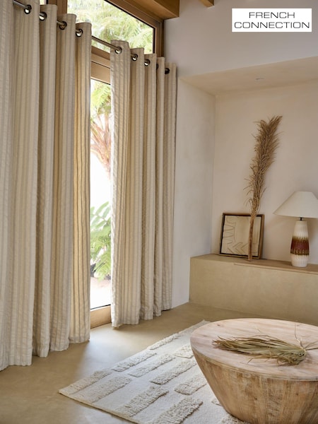 French Connection Natural Eyelet Zulu Textured Stripe Cotton Lined Curtains (592474) | €177 - €354