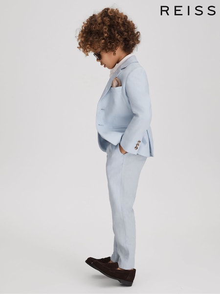 Reiss Soft Blue Kin 9-13 yrs Slim Fit Linen Adjustable Trousers (592788) | AED374