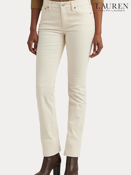 Lauren Ralph Lauren Cream Stretch Corduroy Mid Rise Straight Trousers (592876) | €95