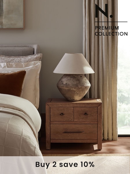 Dark Natural Chandler N. Premium Solid Mango Wood 3 Drawer Wide Bedside Table (593352) | €675