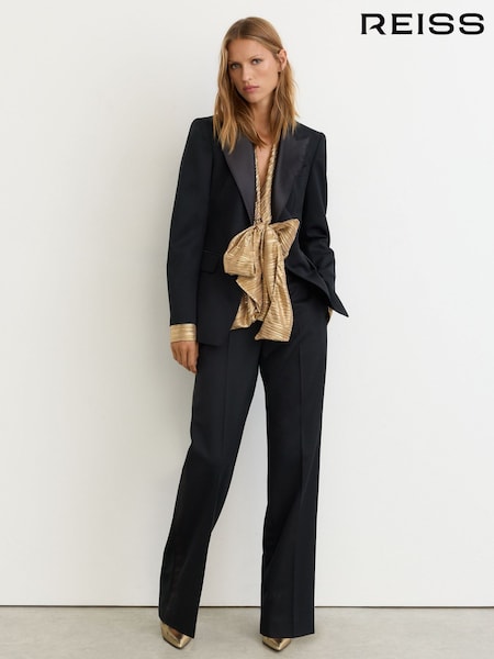 Negru - Reiss Dakota Wool-blend Straight-leg Tuxedo Trousers