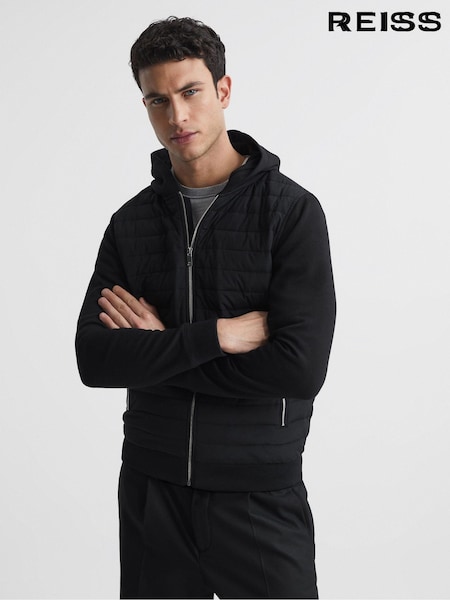 Reiss Black Taylor Hybrid Zip Quilted Hooded Jacket (593751) | €70