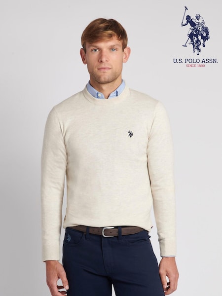 U.S. Polo Assn. Cream Mens Cotton Crew Neck Jumper (593816) | $87