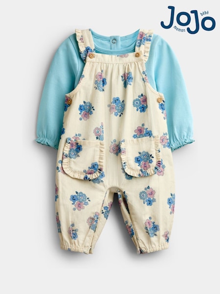 Tumši zils puķains - Jojo Maman Bébé Floral Printed Cord Dungaree And Body Set