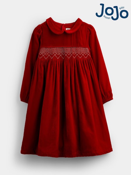 Bright Red - Jojo Maman Bébé Velvet Smocked Christmas Dress