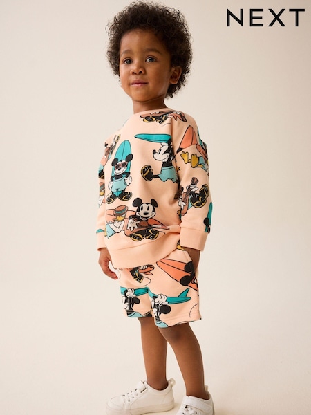 Orange/Peach Mickey Surfing 100% Cotton Jersey Sweatshirt and Short Set (3mths-8yrs) (594001) | € 18 - € 23
