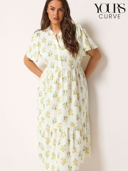 Cream - Yours Curve Floral Half Placket Midi Dress