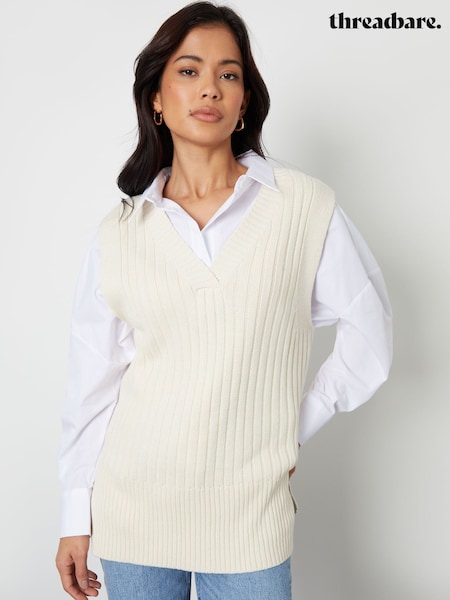 Threadbare V-neck Ribbed Knitted Sweater Vest (594341) | ‏134‏₪