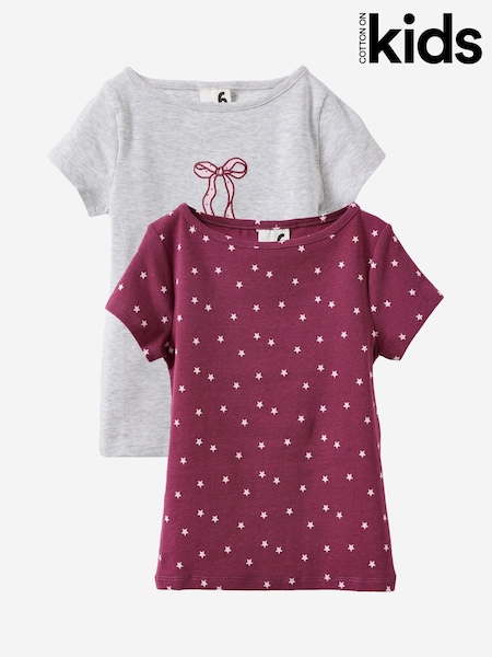 סגול - Cotton On Essential Short Sleeve Boat Neck T-shirts 2 Pack