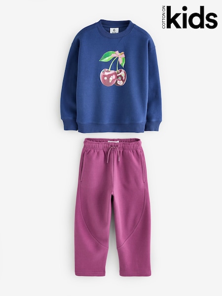 Niebieski - Zestaw Cotton On Sammy: bluza o kroju oversize z wycięciem pod szyją i spodnie dresowe z obszernymi nogawkami