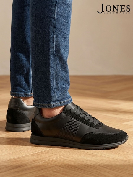 Black - Regular Jones Bootmaker Salvi Wide Fit Leather Trainers