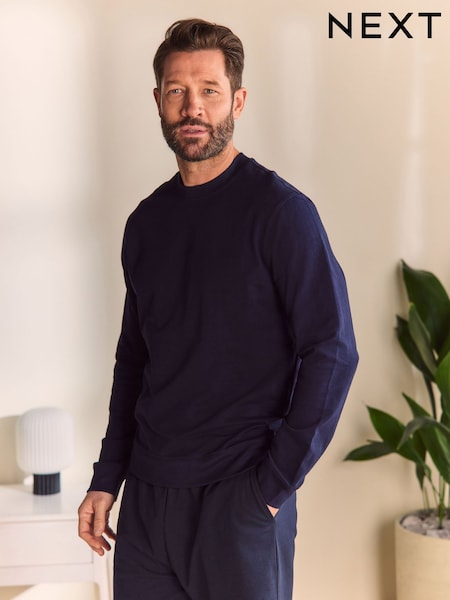 Donkerblauw - 100% katoenen lichtgewicht sweatshirt met ronde hals (594877) | € 31