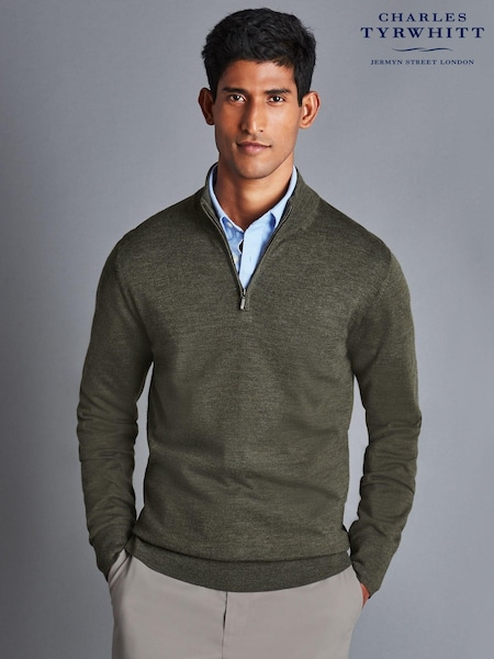 Charles Tyrwhitt Green Pure Merino Quarter Zip Jumper (595345) | R$ 790