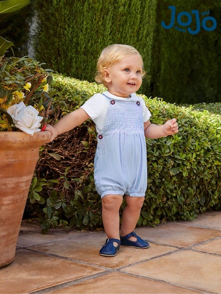 JoJo Maman Bébé Blue 2-Piece Smocked Dungarees & Bodysuit Set (595602) | €50