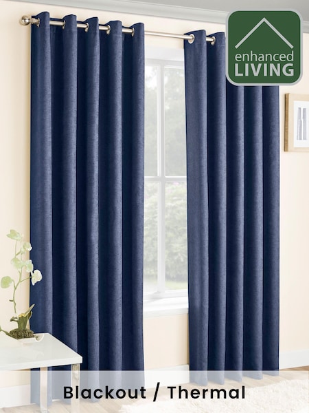 Enhanced Living Navy Blue Vogue Ready Made Thermal Blackout Eyelet Curtains (595760) | €33 - €66